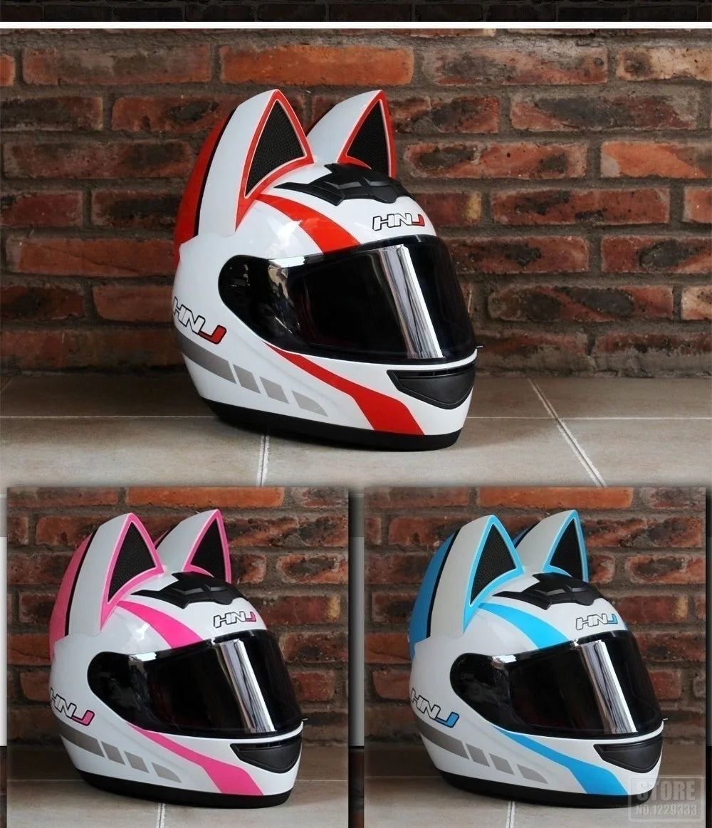 2022 Motorcycle Cat Ear Helmet Capacete Casque Full Face Helmet Women Moto Ear Helmets Personality Motorbike Helmet Motocross