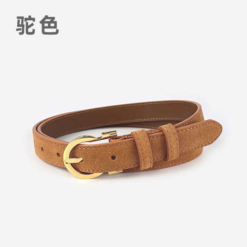 Suede  Real Leather Waist Belt for Women Vintage Simple Design Jeans Belt Strap Cinturones  Cinturones Para Hombre Blue Camel