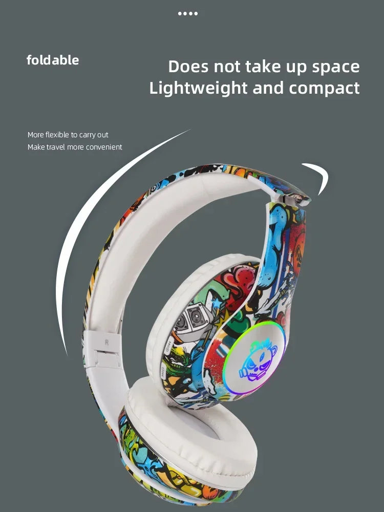 Graffiti LED Light Bluetooth Headsets Game Doodle Wireless Headphones Earphones Mic  For Kids Boy Girl Gifts Support TF Card