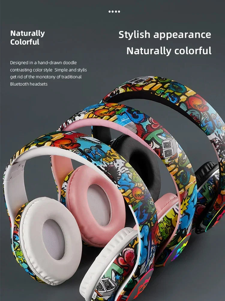 Graffiti LED Light Bluetooth Headsets Game Doodle Wireless Headphones Earphones Mic  For Kids Boy Girl Gifts Support TF Card