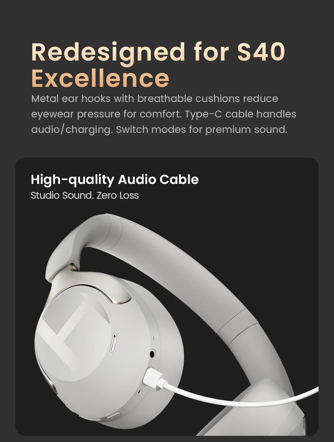 HAYLOU S40 ANC Wireless Headphones Bluetooth 6.0 Hi-Res Audio Over Ear Headset 50dB Hybrid Active Noise Cancellation Earphones