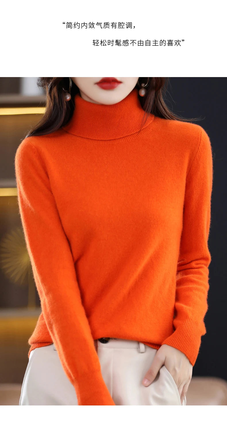 100% Merino Wool High Turnover Collar Knitted Sweater For Women's Autumn And Winter Warm Top Elegant 2YS Versatile Jiu Jia 206