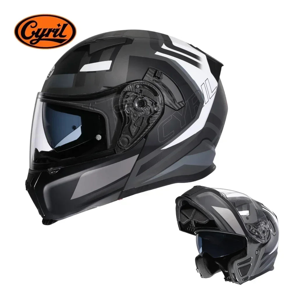 Motorcycle Helmet Dual Visor Modular Flip Up Full Face Helmet for Adult Men Women DOT Approved Casco Moto CYRIL AH121