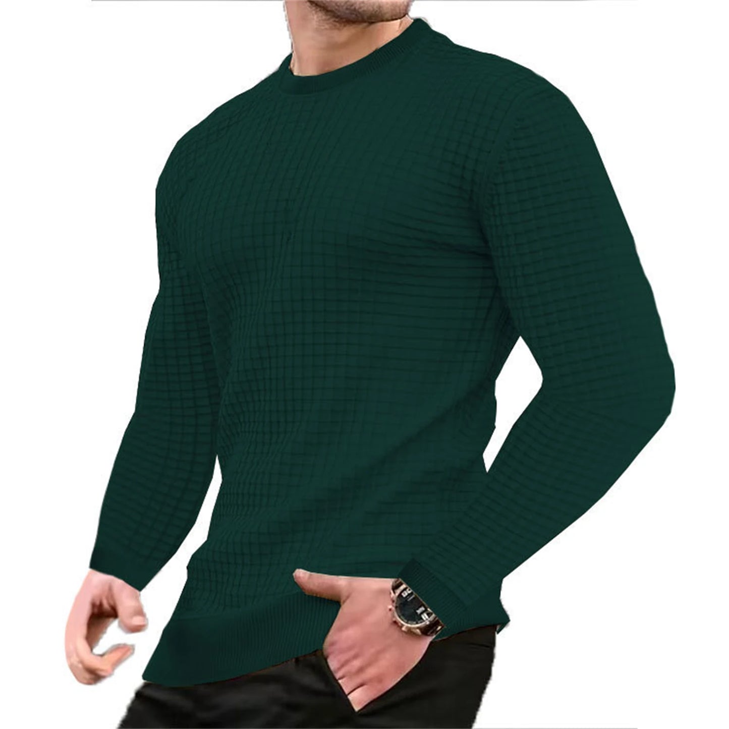 Men's coat fashion small check Waffle youth round neck jacquard check hoodie