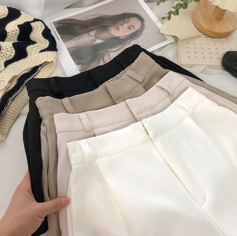 Elegant Suit Shorts Women Solid High Waist Wide Leg Shorts Office Lady Korean Fashion Black White Simple All Match Short Pants