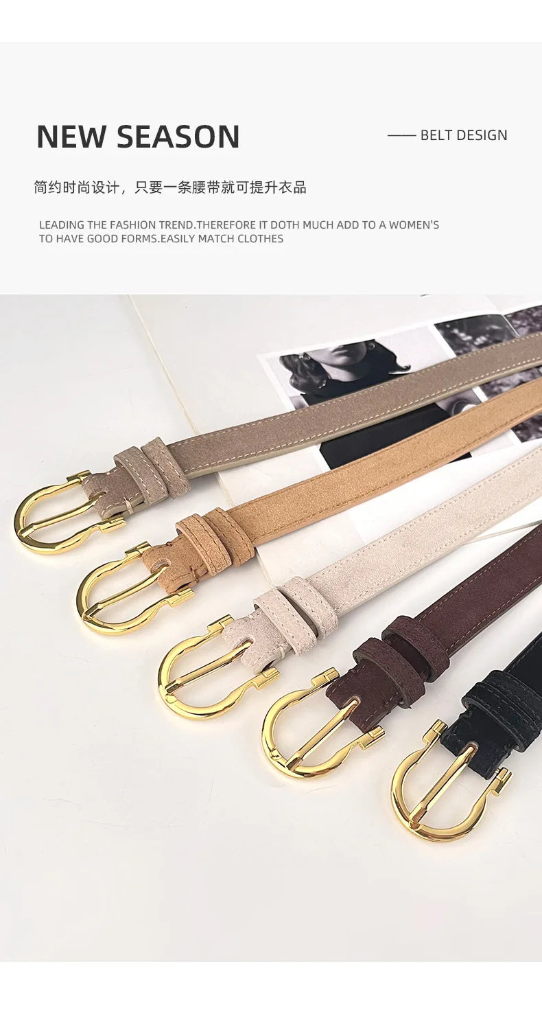 Suede  Real Leather Waist Belt for Women Vintage Simple Design Jeans Belt Strap Cinturones  Cinturones Para Hombre Blue Camel