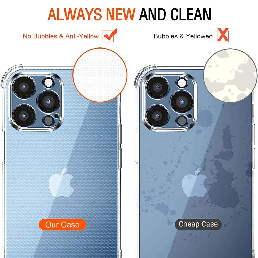 Funda 1.5MM Thick Air-Bag Clear Phone Case For iPhone 11 12 13 Mini 14 15 16 17 Pro Max Plus Air Thick Shockproof Silicone Cover
