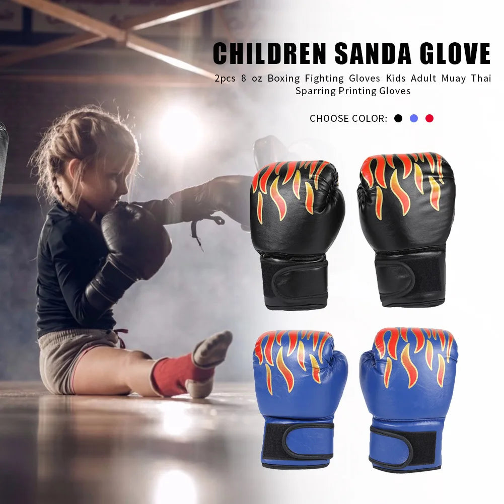 2Pcs Kids Boxing Gloves Children Punch Training Sparring Kickboxing Fighting Fitness Mitts Hitting Hand Protector Blue Black Red