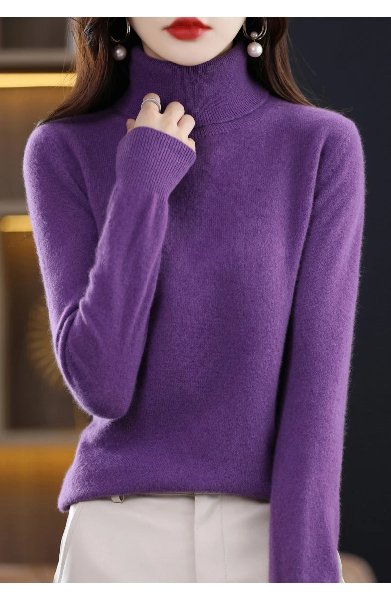 100% Merino Wool High Turnover Collar Knitted Sweater For Women's Autumn And Winter Warm Top Elegant 2YS Versatile Jiu Jia 206