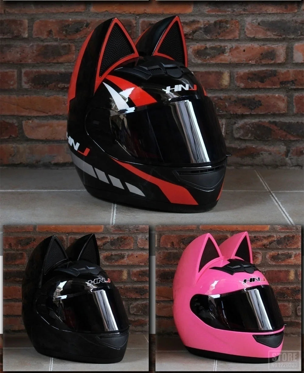 2022 Motorcycle Cat Ear Helmet Capacete Casque Full Face Helmet Women Moto Ear Helmets Personality Motorbike Helmet Motocross