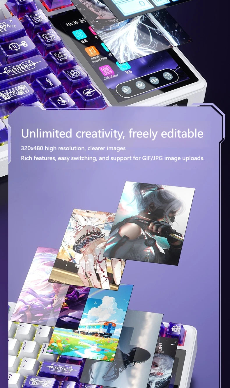 AULA L99 Gaming Keyboard 3.98-inch IPS Touchscreen Mechanical Keyboard Wireless Customizable Tri-mode Bluetooth Esports