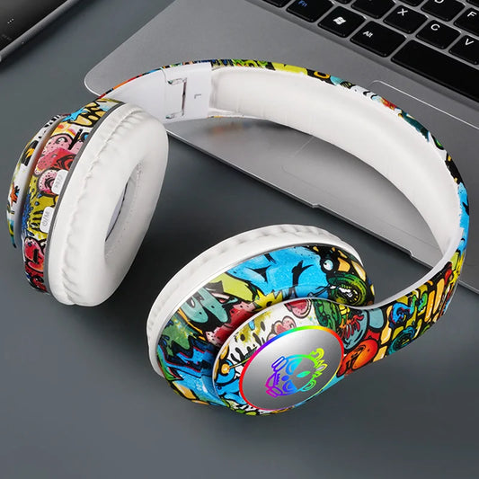 Graffiti LED Light Bluetooth Headsets Game Doodle Wireless Headphones Earphones Mic  For Kids Boy Girl Gifts Support TF Card