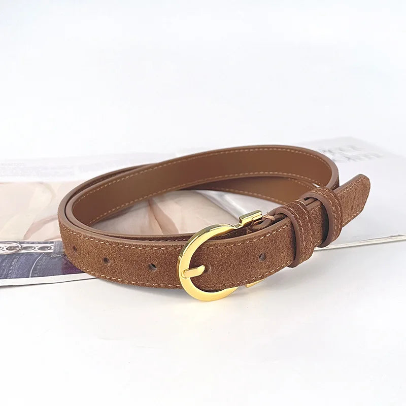 Suede  Real Leather Waist Belt for Women Vintage Simple Design Jeans Belt Strap Cinturones  Cinturones Para Hombre Blue Camel