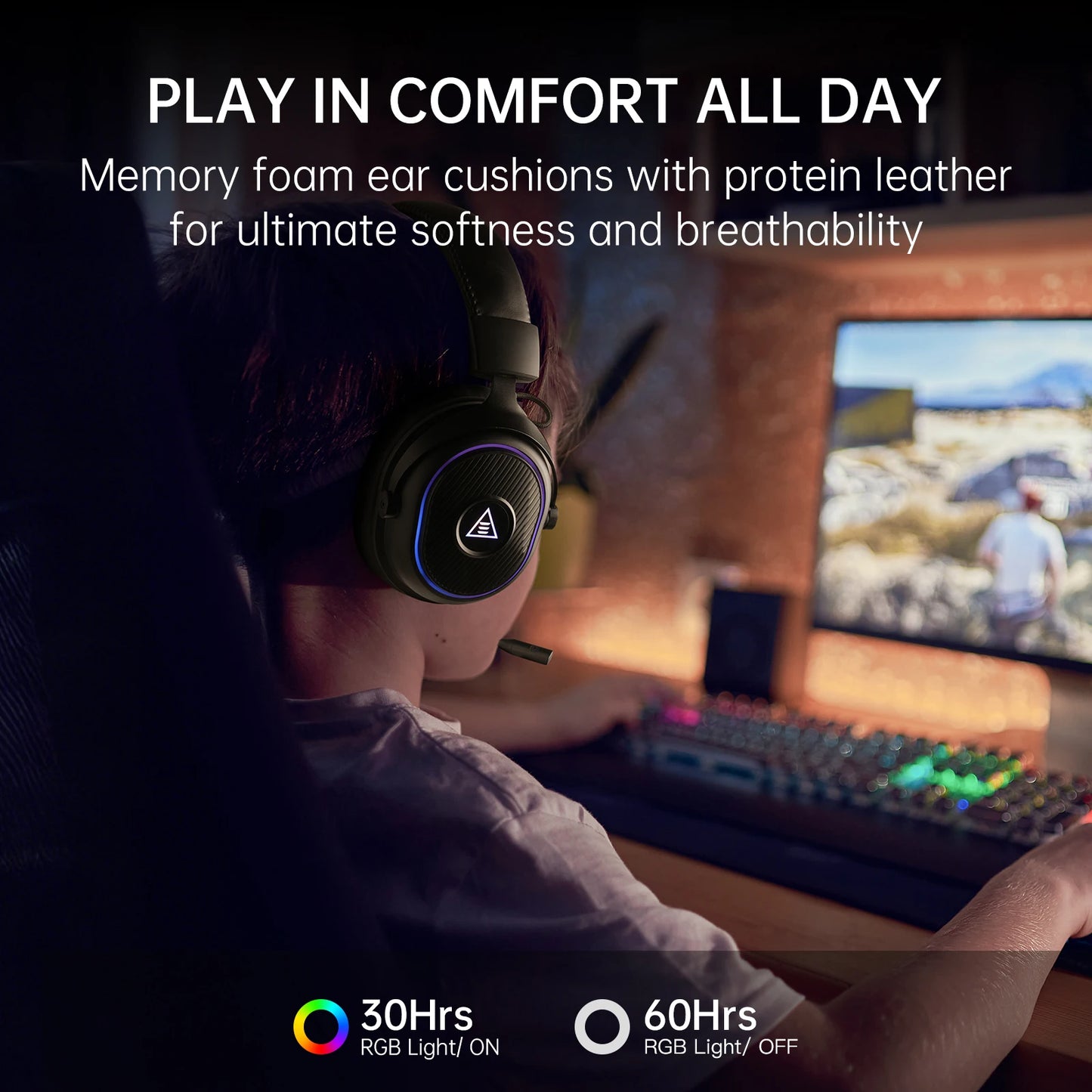 EKSA Mako BT 2.4GHz Low Latency Wireless Headphones, Over-Ear Bluetooth 5.3 Headset Gamer with Detachable Microphone for PC/PS5