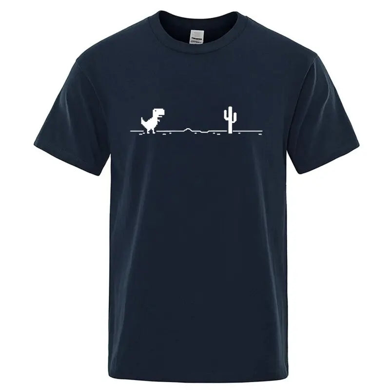 Men's High Quality 100%Cotton Funny Dinosaur Print T Shirt Loose O-neck Summer Cool Men Tshirt Short Sleeve T-shirt Male Tee Top