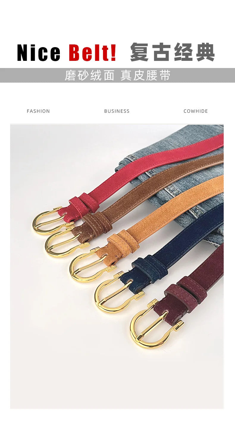 Suede  Real Leather Waist Belt for Women Vintage Simple Design Jeans Belt Strap Cinturones  Cinturones Para Hombre Blue Camel
