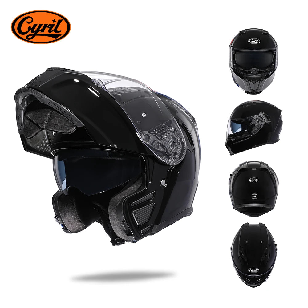 Motorcycle Helmet Dual Visor Modular Flip Up Full Face Helmet for Adult Men Women DOT Approved Casco Moto CYRIL AH121