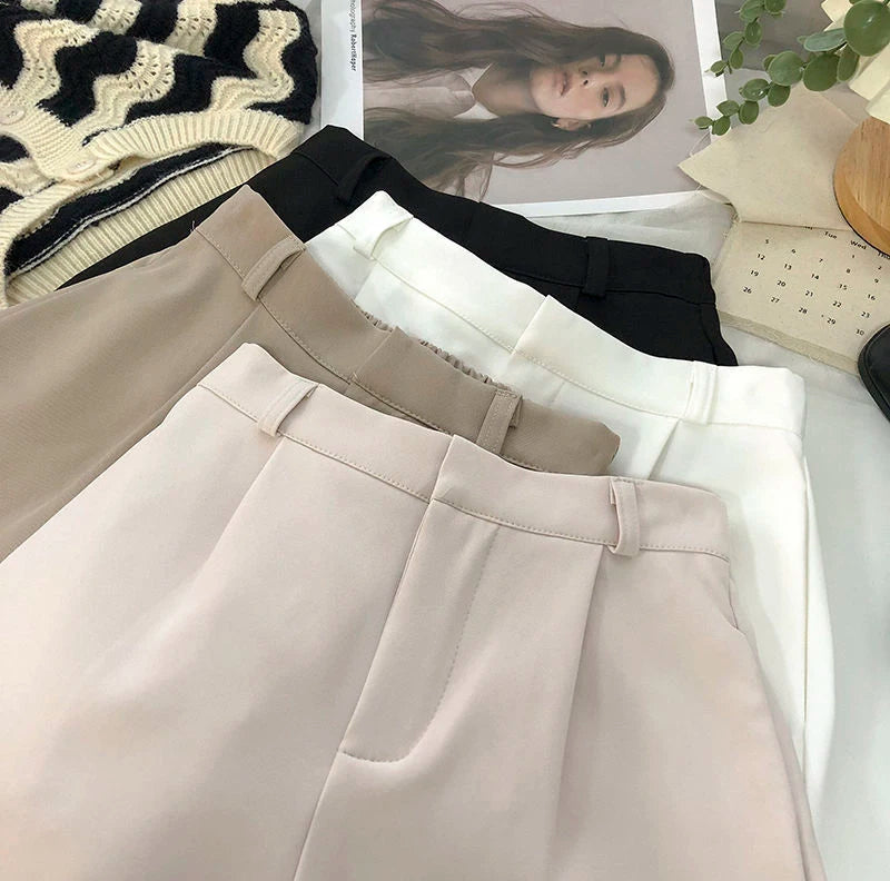 Elegant Suit Shorts Women Solid High Waist Wide Leg Shorts Office Lady Korean Fashion Black White Simple All Match Short Pants