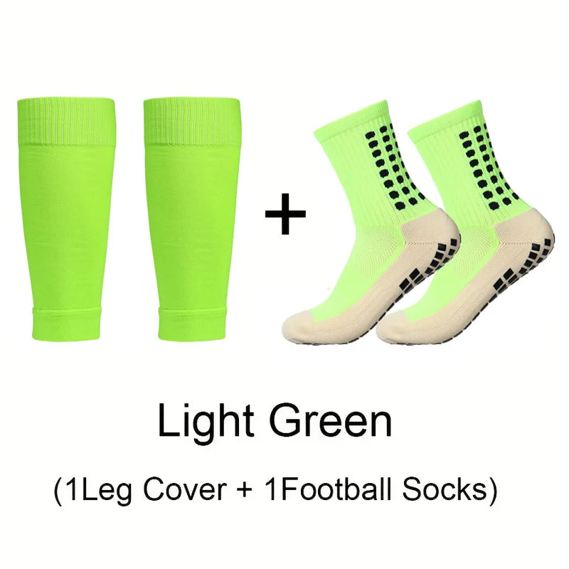 1 Set Of Non-slip Anti-friction Silicone Bottom Football Socks Breathable Sports Running Cycling Hiking Soccer Socks Leg Cover