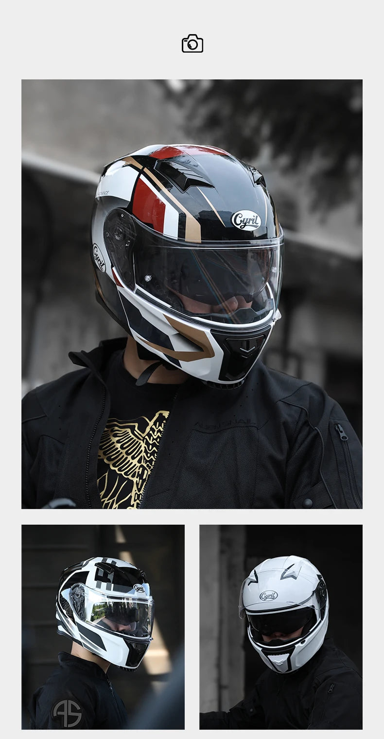Motorcycle Helmet Dual Visor Modular Flip Up Full Face Helmet for Adult Men Women DOT Approved Casco Moto CYRIL AH121