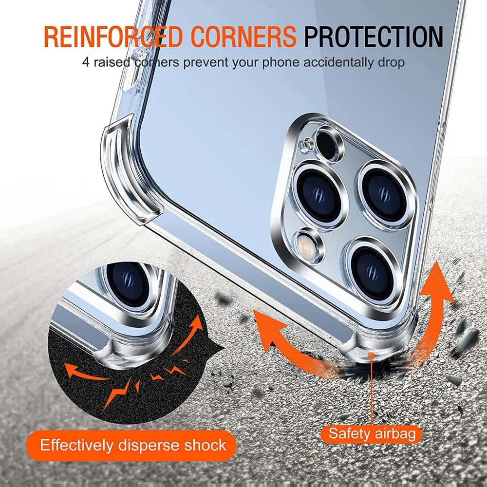 Funda 1.5MM Thick Air-Bag Clear Phone Case For iPhone 11 12 13 Mini 14 15 16 17 Pro Max Plus Air Thick Shockproof Silicone Cover
