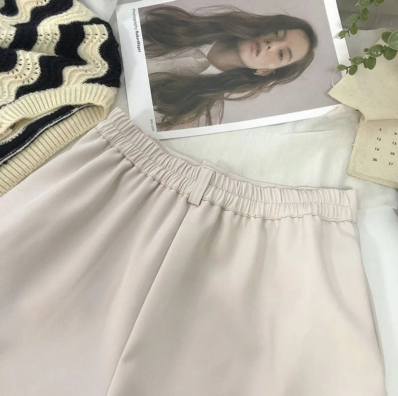 Elegant Suit Shorts Women Solid High Waist Wide Leg Shorts Office Lady Korean Fashion Black White Simple All Match Short Pants