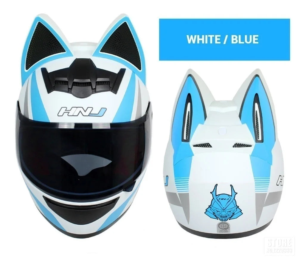 2022 Motorcycle Cat Ear Helmet Capacete Casque Full Face Helmet Women Moto Ear Helmets Personality Motorbike Helmet Motocross