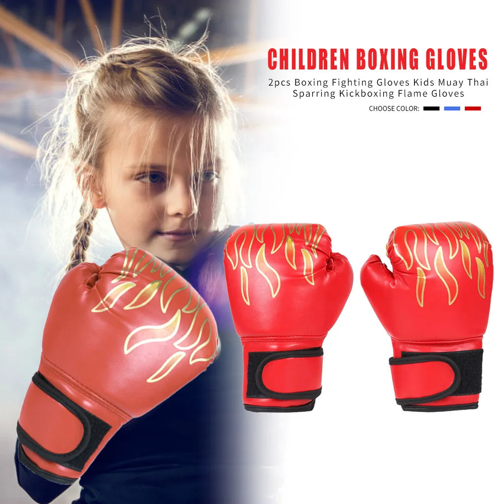 2Pcs Kids Boxing Gloves Children Punch Training Sparring Kickboxing Fighting Fitness Mitts Hitting Hand Protector Blue Black Red