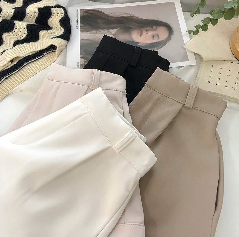 Elegant Suit Shorts Women Solid High Waist Wide Leg Shorts Office Lady Korean Fashion Black White Simple All Match Short Pants