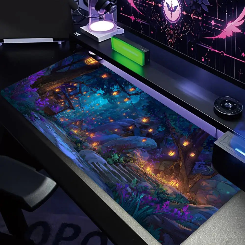 Mysterious Purple Forest large Mouse Pad Desk Mat gaming mats Non-Slip Stitched Edge pc accessories keyboard mousemat office rug
