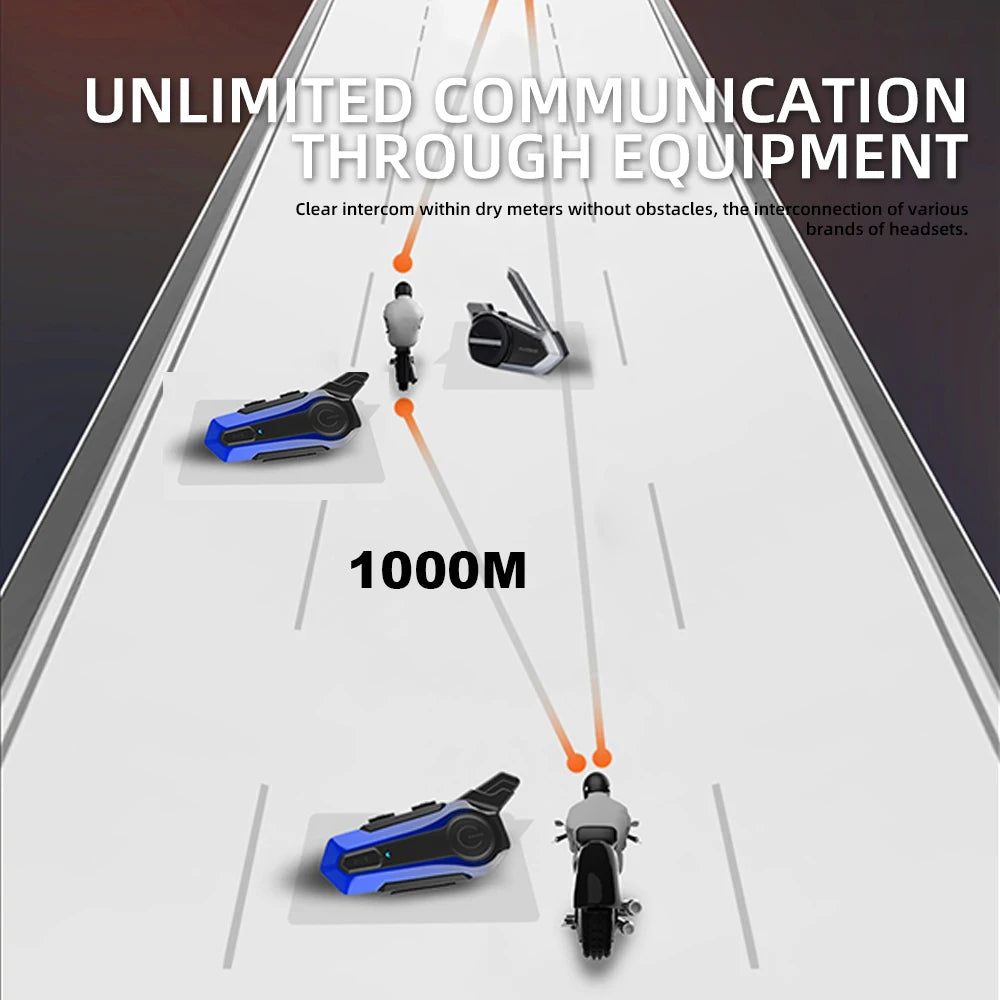 1/2 X1 Bluetooth Motorcycle Helmet Intercom Headset For 2 Rider 1000M intercomunicador Moto Interphone Wireless Handsfree Call