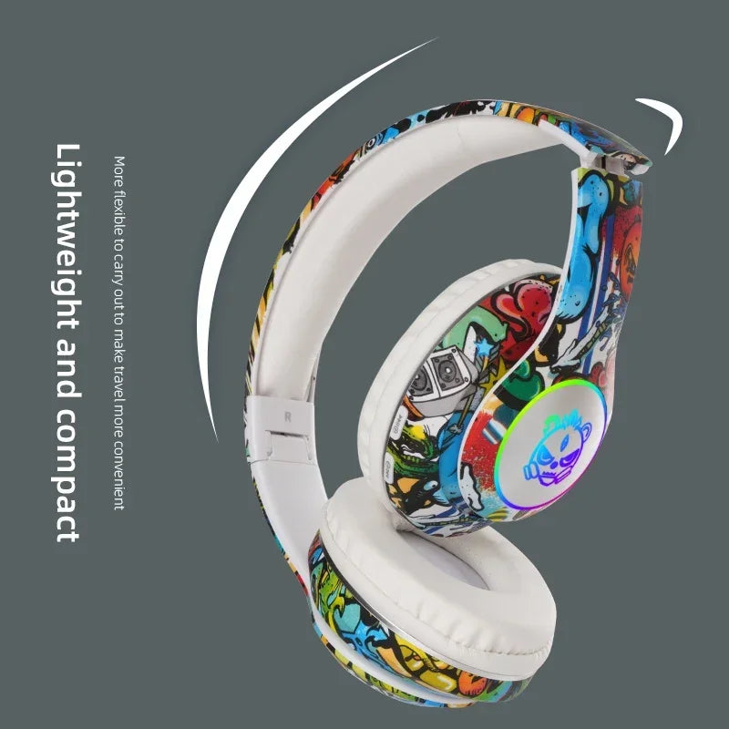 Graffiti LED Light Bluetooth Headsets Game Doodle Wireless Headphones Earphones Mic  For Kids Boy Girl Gifts Support TF Card