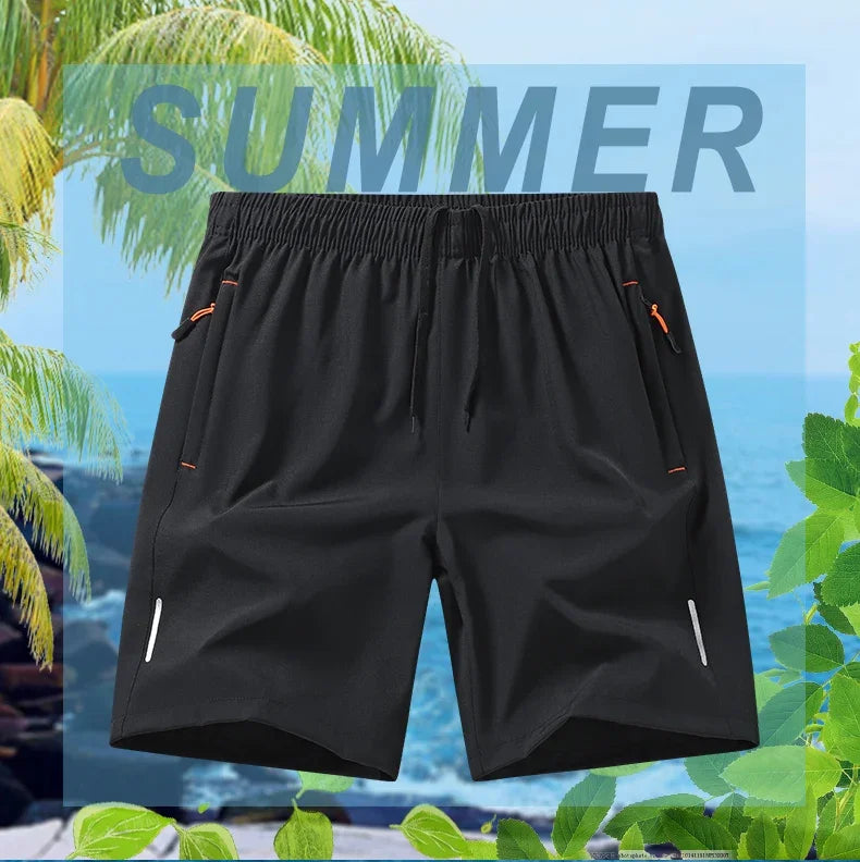 Men's Casual Shorts for Sports Ice Silk Fitness Beach Shorts Breathable Elastic Waist Quick Dry Zipper Pocket Running Shorts Men