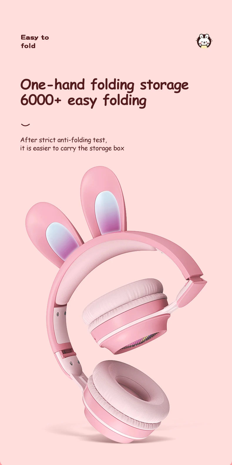 Wireless Headphones Rabbit Ear Headphones with Microphone Cute Girl Music Bluetooth Headphones for Kids Gaming Headphones