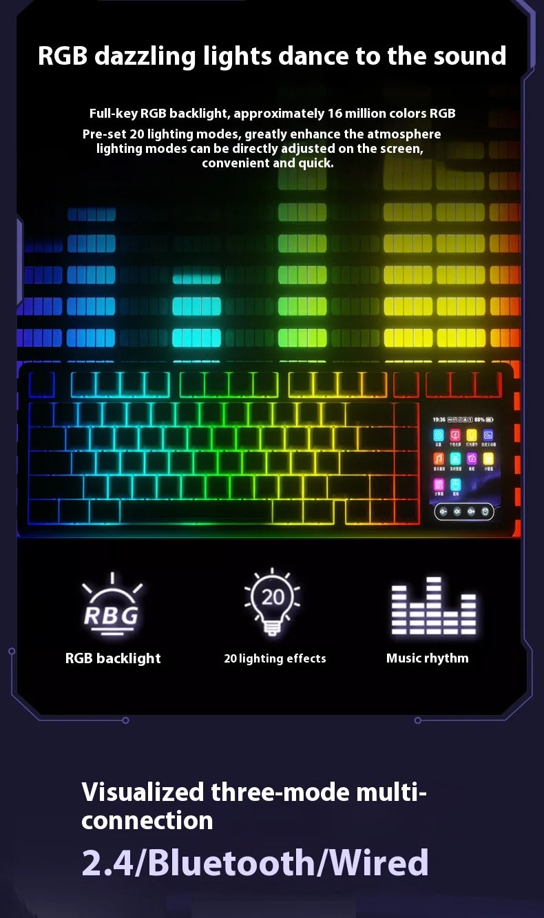 AULA L99 Gaming Keyboard 3.98-inch IPS Touchscreen Mechanical Keyboard Wireless Customizable Tri-mode Bluetooth Esports