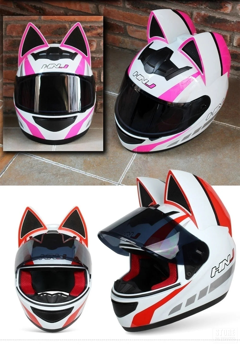2022 Motorcycle Cat Ear Helmet Capacete Casque Full Face Helmet Women Moto Ear Helmets Personality Motorbike Helmet Motocross