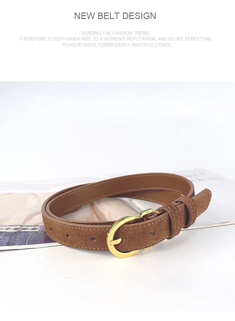 Suede  Real Leather Waist Belt for Women Vintage Simple Design Jeans Belt Strap Cinturones  Cinturones Para Hombre Blue Camel