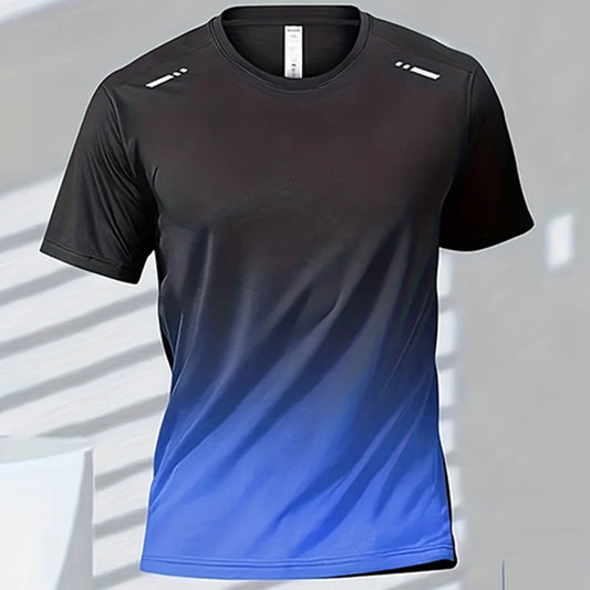 Men's T-shirts Sports T-shirts Quick-drying Short-sleeved Gradient T-shirts Outdoor Sports Comfortable Casual Solid Color