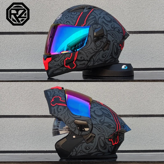 ORZ Personalised Motorcycle Full Face Helmet Men Women Fashion Dual Lens Helmets Motocross Racing Modular Flip Up Casco Moto