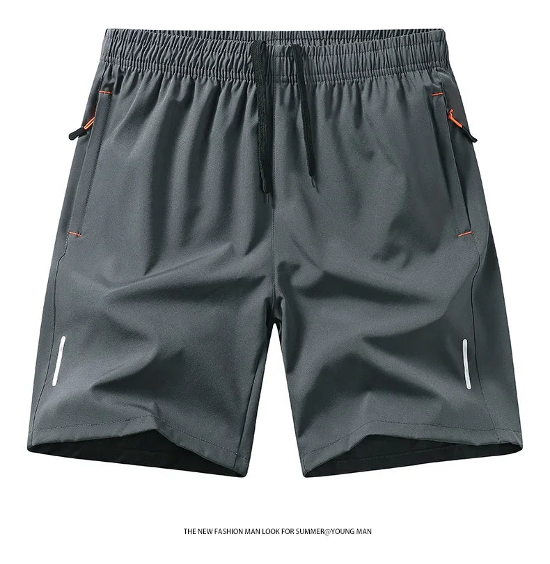 Men's Casual Shorts for Sports Ice Silk Fitness Beach Shorts Breathable Elastic Waist Quick Dry Zipper Pocket Running Shorts Men