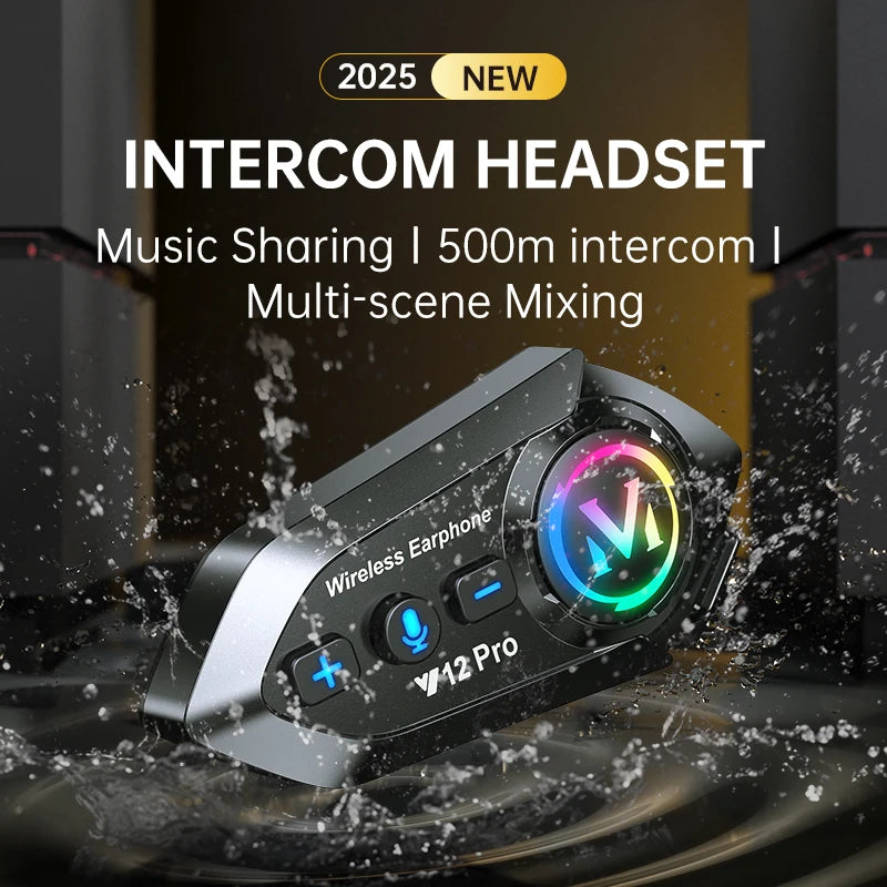 Y12 Pro Motorcycle Helmet Intercom Headset Bluetooth 5.4 Hands Free Call 500M For 2 Rider Intercomunicador Moto Interphone Music